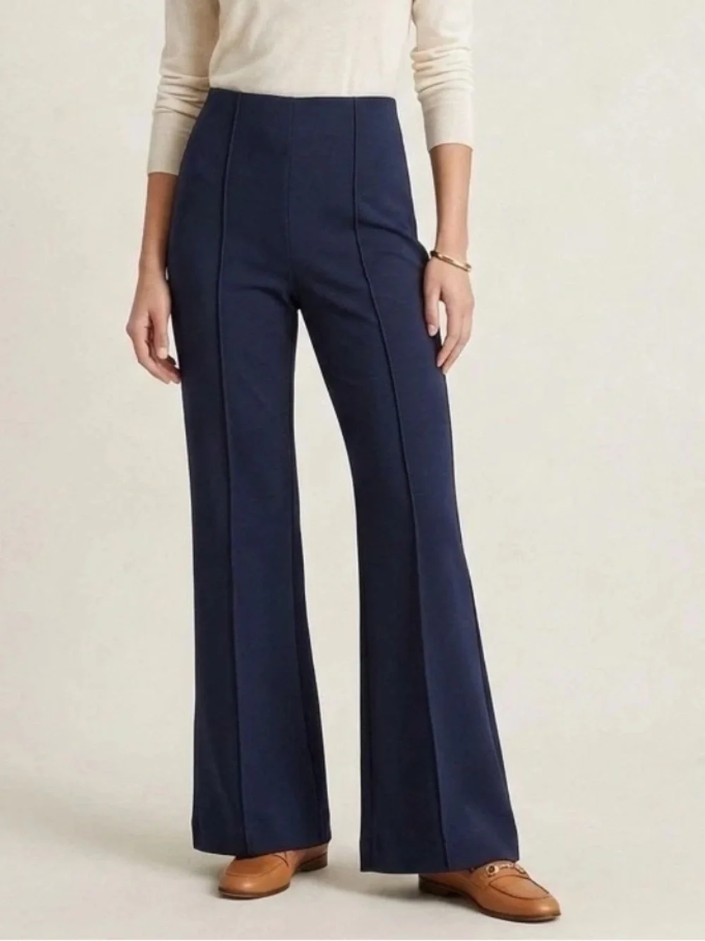 J.Crew Women M Navy Blue High Rise Pintuck Wide-Leg Pant In Stretch Ponte NWT